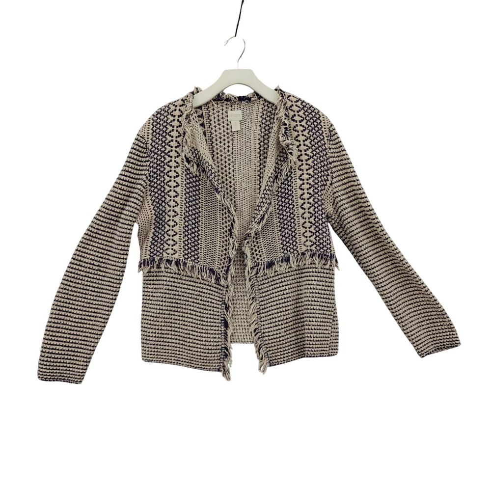 Chicos Womens Coastal Grandma Boho Travel Open Front Cardigan Jacket 1 M Fringe